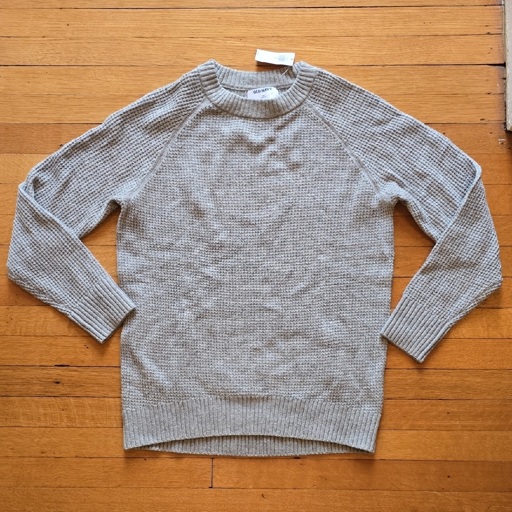 NWT, Old Navy, SoSoft, Waffle Weave, Lt. Gray, Crew Neck Sweater,  Women's XS